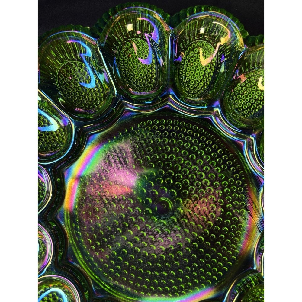 Vintage Indiana Glass Deviled Egg Plate Carnival Hobnail Lime Green 11" 1960s - Picture 3 of 16